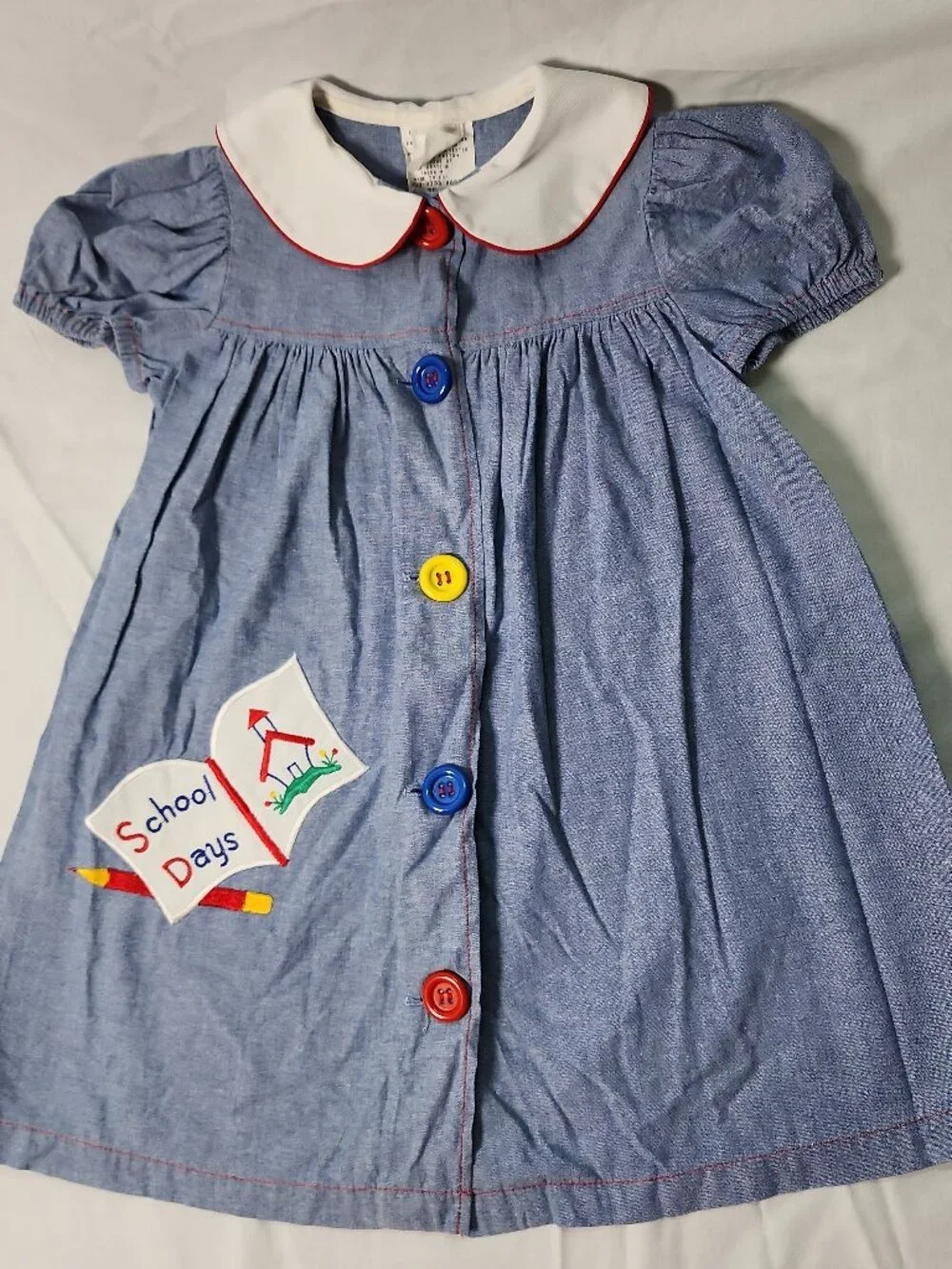 80s Miss Victoria Girls School Days Blue Chambray Dress Peter Pan Collar 6X VTG